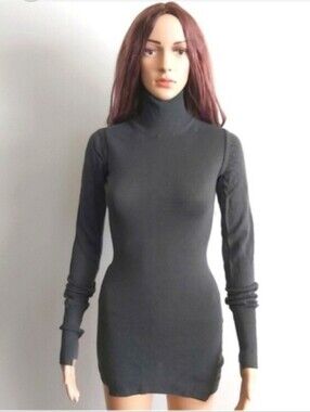 A.L.C. Gray Fitted Turtleneck Sweater Dress Top Bodycon Stretch Long Sleeves ALC